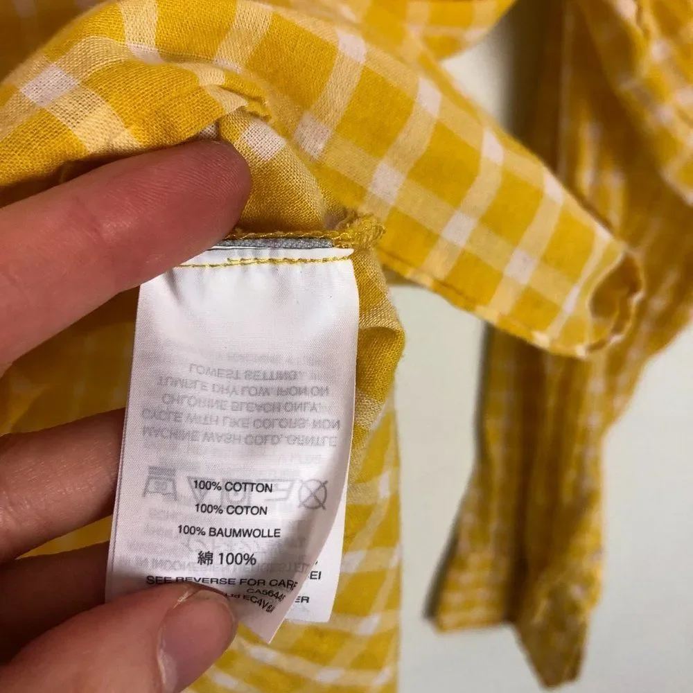 J. Crew Ruffle Classic Popover Shirt Yellow Midi Windowpane Women's Size 2